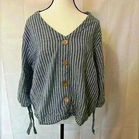 Cato Est. 1943 Women's Blue‎ & White Striped Button-Front Blouse - Size 22/24W - Picture 1 of 5